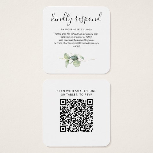 Elegant Eucalyptus QR Code RSVP Enclosure Kaart (Voorkant /achterkant)
