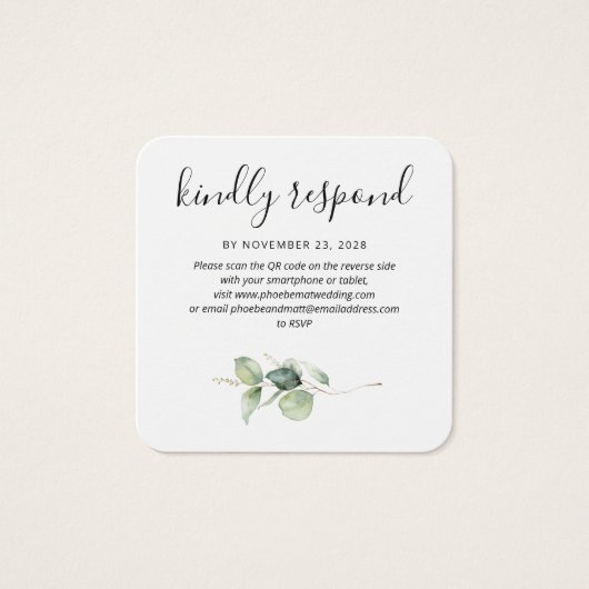 Elegant Eucalyptus QR Code RSVP Enclosure Kaart (Voorkant)