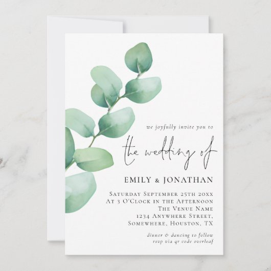 Elegant Eucalyptus QR Code Weddenschap Kaart (Voorkant)