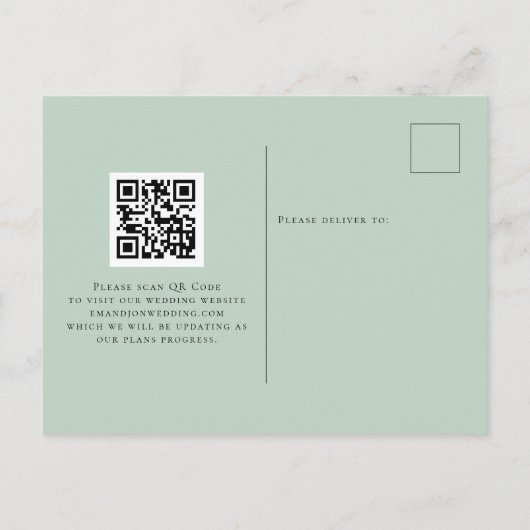 Elegant Eucalyptus QR-codescript slaat de datum op Briefkaart (Achterkant)