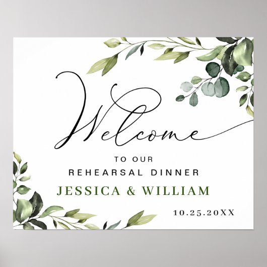 Elegant Eucalyptus REHEARSAL DINNER Welkomstteken Poster (Voorkant)