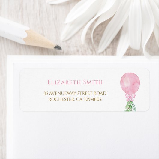 Elegant Eucalyptus Roze Ballon Retouradres Etiket (Insitu)