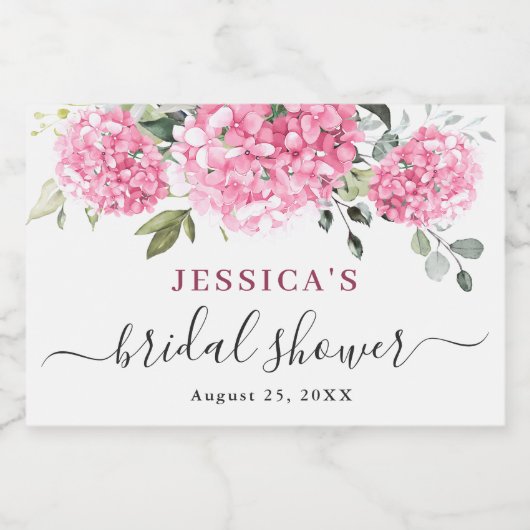 Elegant Eucalyptus Roze Hydrangea Vrijgezellenfees Sparkling Wijnetiket (Enkel label)