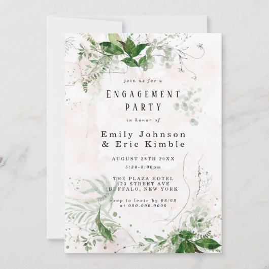 Elegant Eucalyptus Rustic Pink Engagement Party Kaart (Voorkant)
