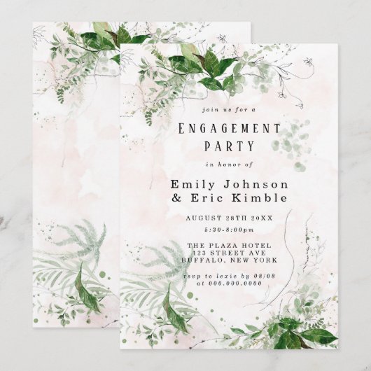 Elegant Eucalyptus Rustic Pink Engagement Party Kaart (Voorkant / Achterkant)