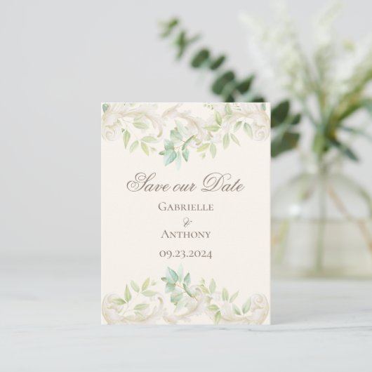 Elegant Eucalyptus Rustic Save the Date Briefkaart (Staand voorkant)