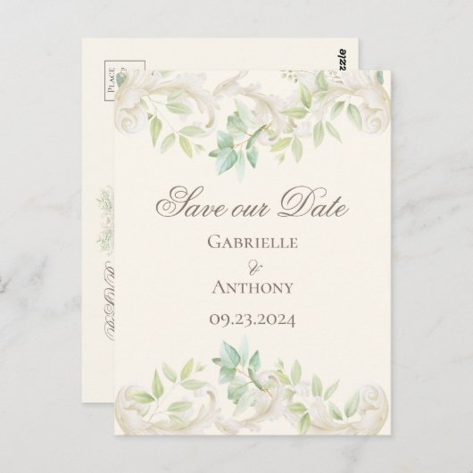 Elegant Eucalyptus  Rustic Save the Date Briefkaart (Voorkant / Achterkant)