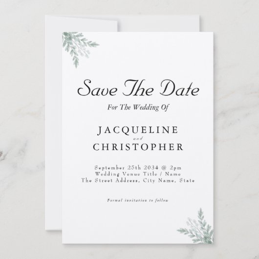 Elegant Eucalyptus Rustic Save the Date Wedding Kaart (Voorkant)