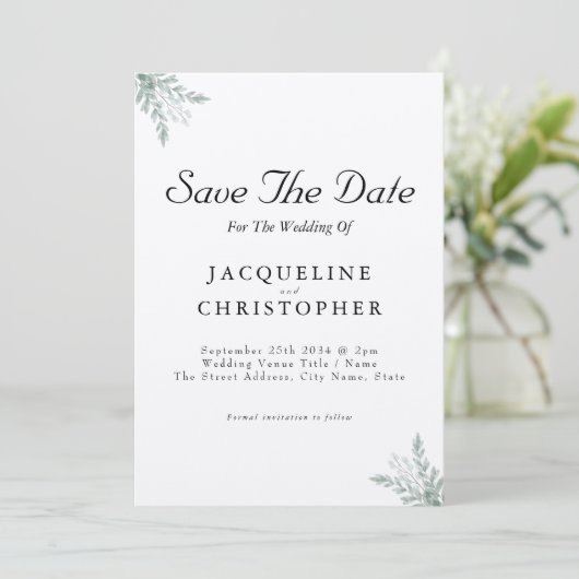 Elegant Eucalyptus Rustic Save the Date Wedding Kaart (Staand voorkant)