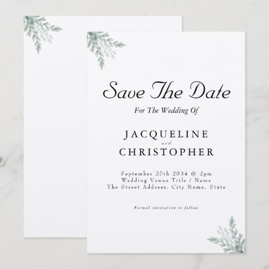 Elegant Eucalyptus Rustic Save the Date Wedding Kaart (Voorkant / Achterkant)