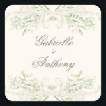 Elegant Eucalyptus  Rustic Wedding Vierkante Sticker<br><div class="desc">Elegant  eucalyptus rustic design. Cream achtergrond. Pas aan zoals nodig. Als u de link "Verder aanpassen" wilt aanpassen,  klikt u op de link "Verdere aanpassingen aanpassen" en gebruikt u het ontwerpgereedschap om wijzigingen aan te brengen. 100% klanttevredenheid bij "Zazzle"</div>