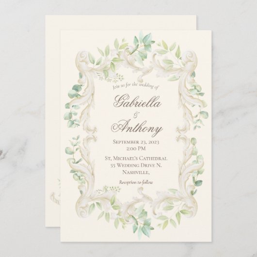 Elegant Eucalyptus  Rustisch Lijst Wedding Kaart (Voorkant / Achterkant)