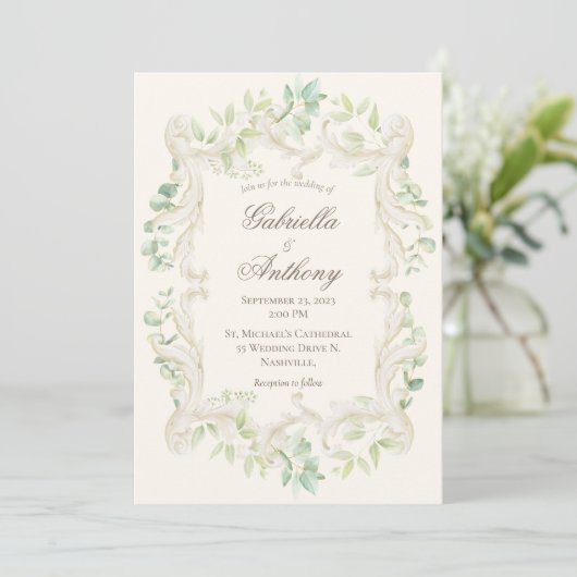 Elegant Eucalyptus  Rustisch Lijst Wedding Kaart (Staand voorkant)