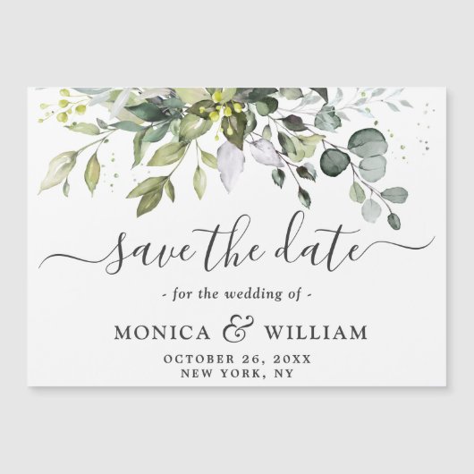 Elegant Eucalyptus Save the Date Magnetic Card (Voorkant)