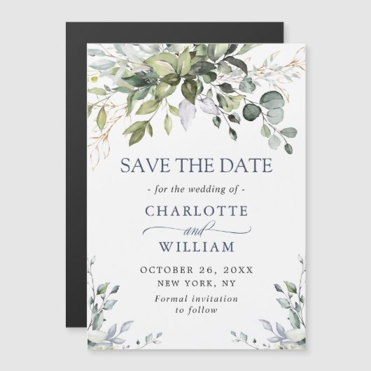 Elegant Eucalyptus Save the Date Magnetic Card (Voorkant / Achterkant)
