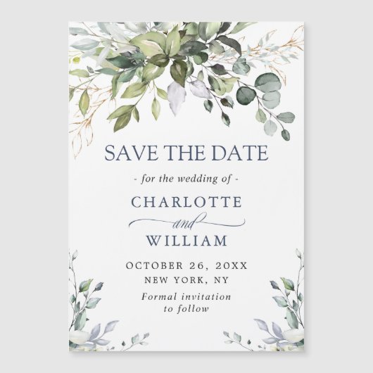Elegant Eucalyptus Save the Date Magnetic Card (Voorkant)