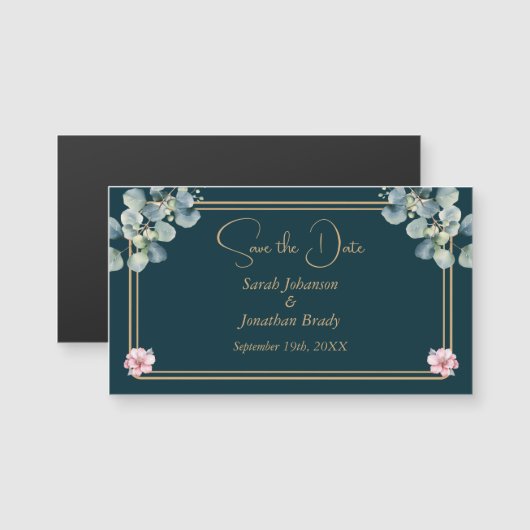 Elegant Eucalyptus Save the Date Magnetic Card (Voorkant / Achterkant)