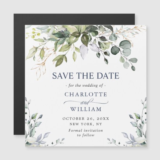 Elegant Eucalyptus Save the Date Magnetic Card (Voorkant / Achterkant)