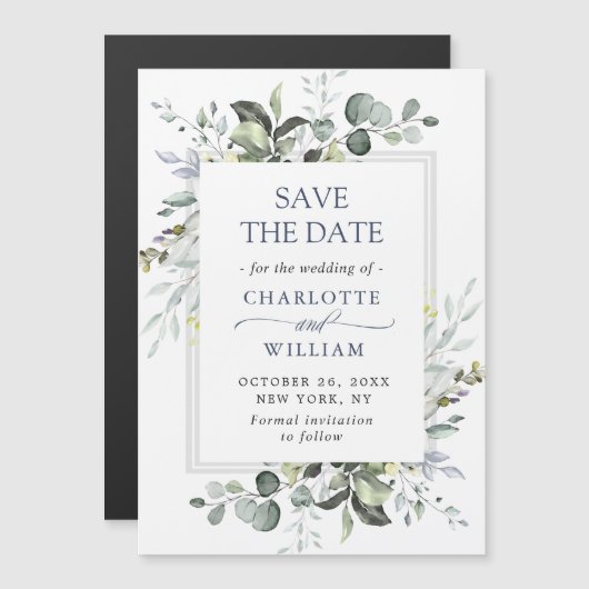 Elegant Eucalyptus Save the Date Magnetic Card (Voorkant / Achterkant)