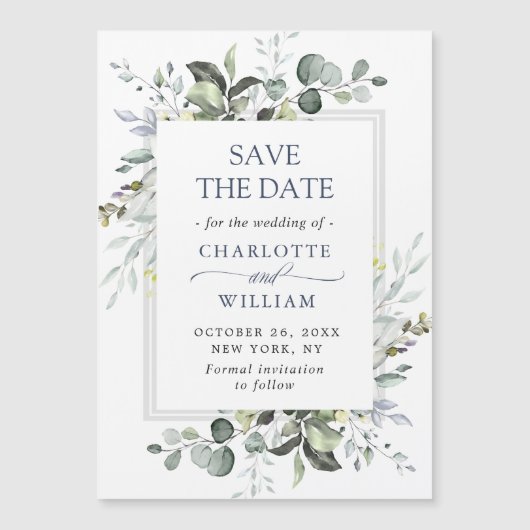 Elegant Eucalyptus Save the Date Magnetic Card (Voorkant)