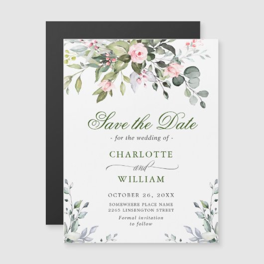 Elegant Eucalyptus Save the Date Magnetic Card (Voorkant / Achterkant)