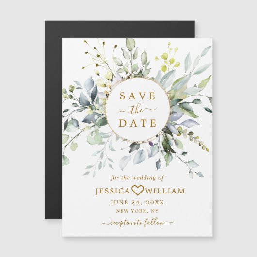 Elegant Eucalyptus Save the Date Magnetic Card (Voorkant / Achterkant)