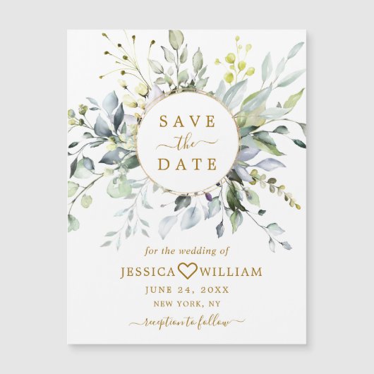 Elegant Eucalyptus Save the Date Magnetic Card (Voorkant)