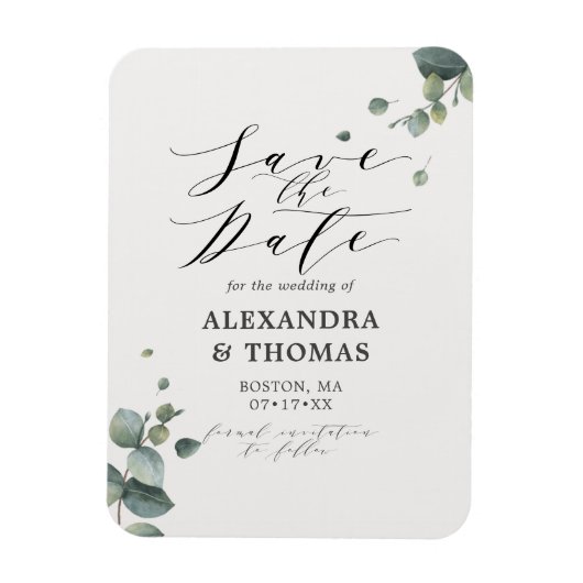 Elegant Eucalyptus Save the Date No Pic Magneet (Verticaal)