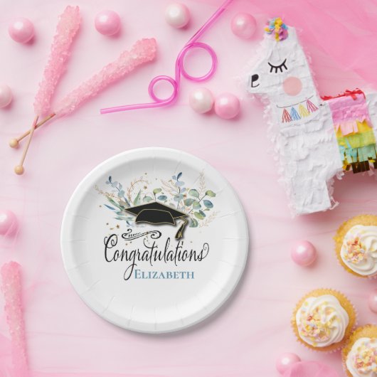  Elegant Eucalyptus School Afstuderen Monogramed Papieren Bordje (Feest)