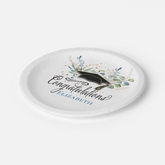 Elegant Eucalyptus School Afstuderen Monogramed Papieren Bordje (Gekanteld)