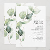 Elegant Eucalyptus Script Baby shower Kaart (Voorkant / Achterkant)