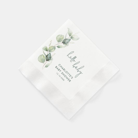 Elegant Eucalyptus Script Baby shower papier Servet (Hoek)