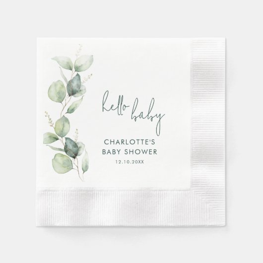 Elegant Eucalyptus Script Baby shower papier Servet (Voorkant)