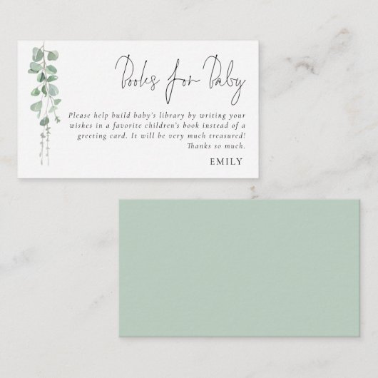 Elegant Eucalyptus Script Books for Baby shower Informatiekaartje (Voorkant / Achterkant)