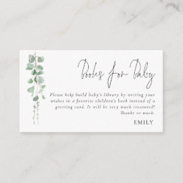 Elegant Eucalyptus Script Books for Baby shower Informatiekaartje