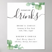 Elegant eucalyptus script bruiloft Signature drink Poster (Voorkant)