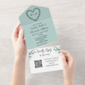 Elegant Eucalyptus Script Moderne RSVP QR Code All In One Uitnodiging (Afscheurbaar)