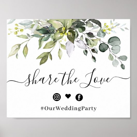 Elegant Eucalyptus Share the Love Wedding Sign Poster (Voorkant)
