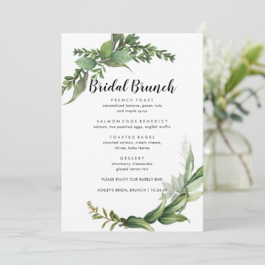 Elegant Eucalyptus Simple Bridal Brunch Menu (Staand voorkant)