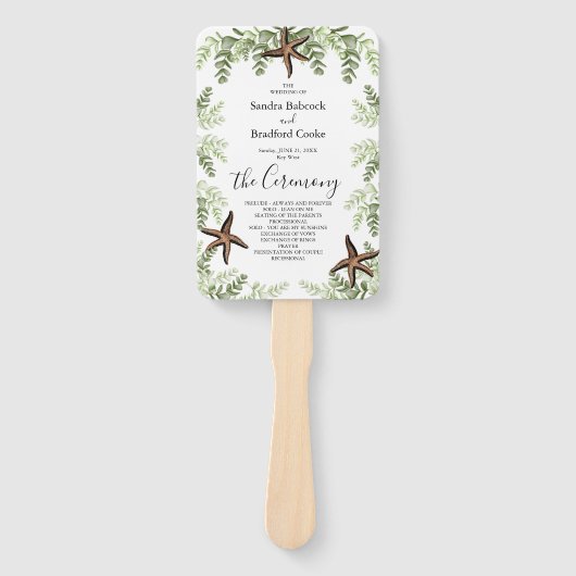 Elegant Eucalyptus Starfish Wedding Programme Handwaaier (Voorkant)