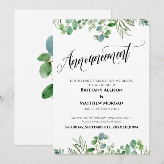 Elegant Eucalyptus stelt aankondiging huwelijk uit (Voorkant / Achterkant)