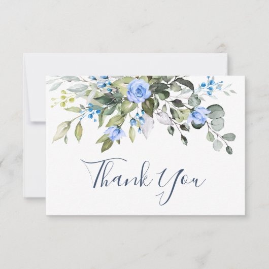 Elegant Eucalyptus Stoffig Blauw Rozen Groen Boho Bedankkaart (Voorkant)