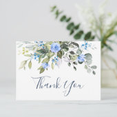 Elegant Eucalyptus Stoffig Blauw Rozen Groen Boho Bedankkaart (Staand voorkant)