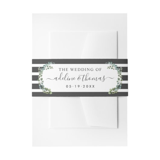 Elegant Eucalyptus Stripes Weddenschap Monogram Uitnodigingen Wikkel (Voorkant Voorbeeld)