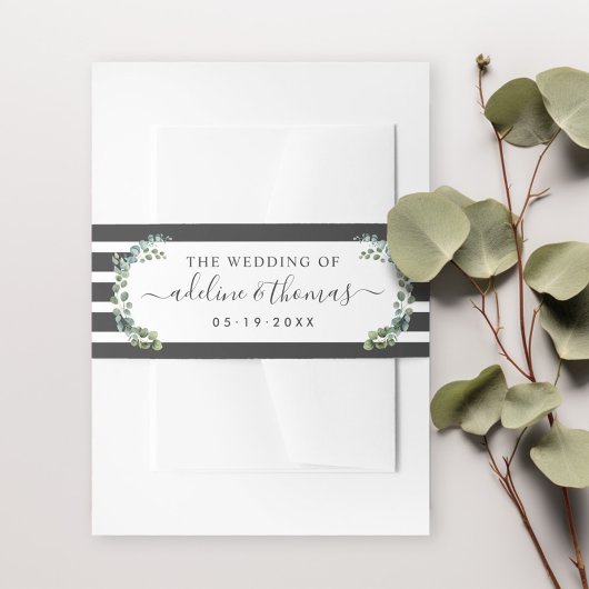 Elegant Eucalyptus Stripes Weddenschap Monogram Uitnodigingen Wikkel