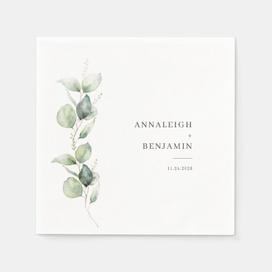 Elegant Eucalyptus Succulent Weddenschap Paper Servet (Voorkant)