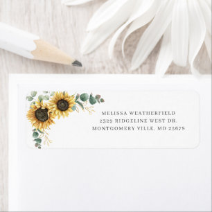 Elegant Eucalyptus Sunflower Floral Return Address Etiket