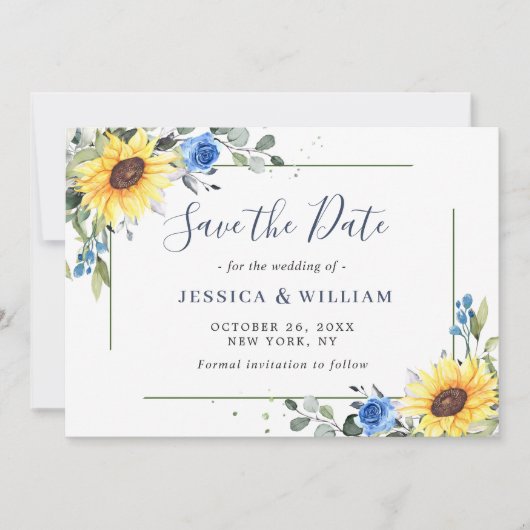 Elegant Eucalyptus Sunflower Floral Wedding Save The Date (Voorkant)