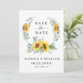 Elegant Eucalyptus Sunflower Floral Wedding Save The Date (Staand voorkant)