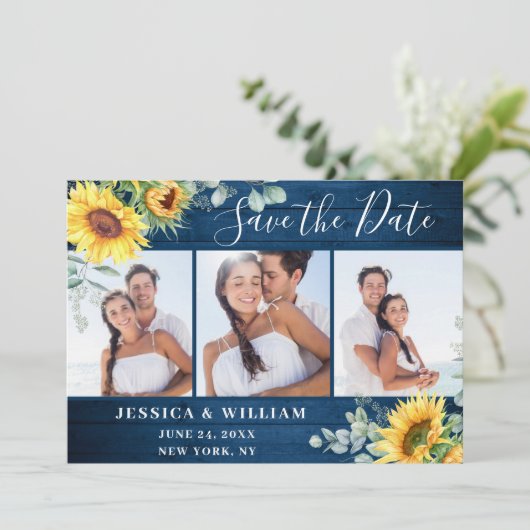 Elegant Eucalyptus Sunflower Floral Wedding Save The Date (Staand voorkant)